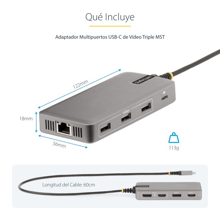 StarTech.com Adaptador Multiportas USB-C para 3 Monitores - 4K 60Hz…