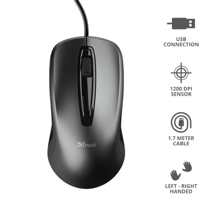 Trust Carve Ambidextrous Optical USB Type-A Office Mouse 1200 DPI