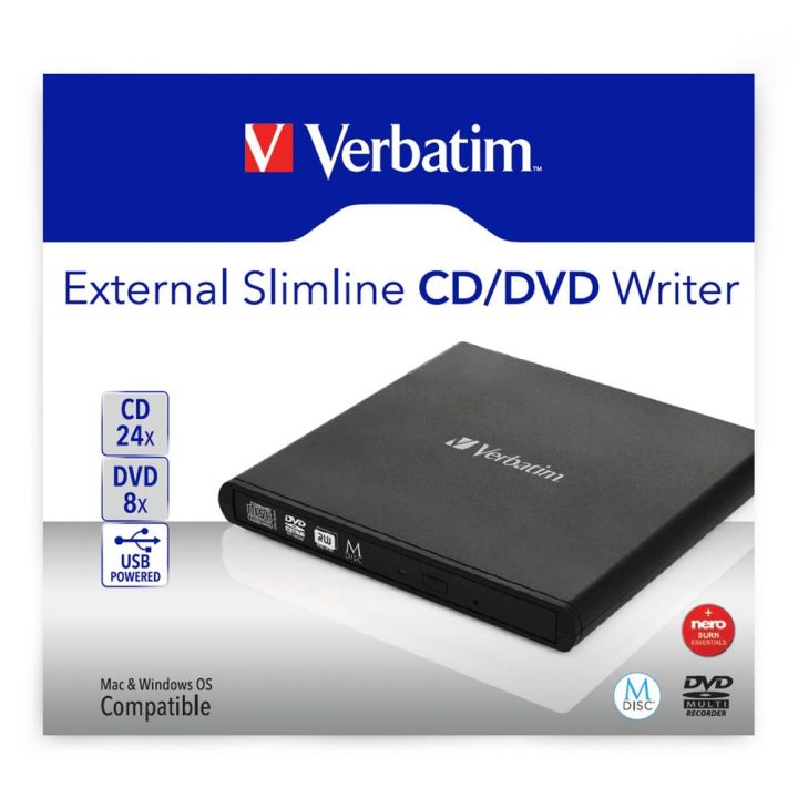 Gravadora externa CD-DVD Verbatim slimline USB 2.0 (98938)