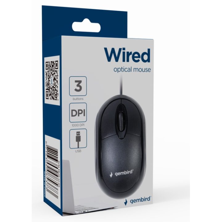 Rato óptico Gembird USB 3 botões com cabo Preto (MUS-U-01)