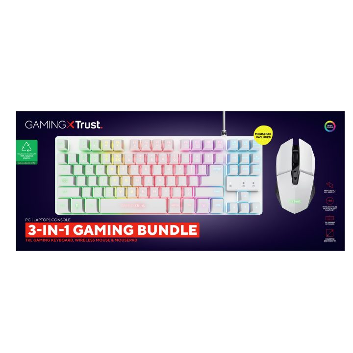Trust GXT 794W Gaming Keyboard with Mouse USB QWERTY US English White