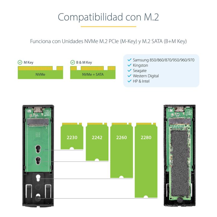 StarTech.com Caja Externa de Aluninio USB-C 10Gbps a NVMe M.2 o SSD…