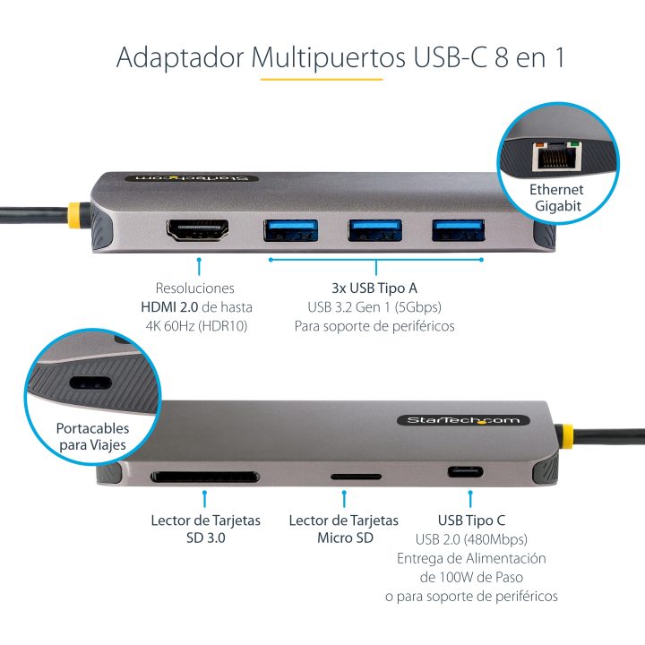 StarTech.com Adaptador Multipuertos USB C de Vídeo 4K a 60Hz, con Hub…