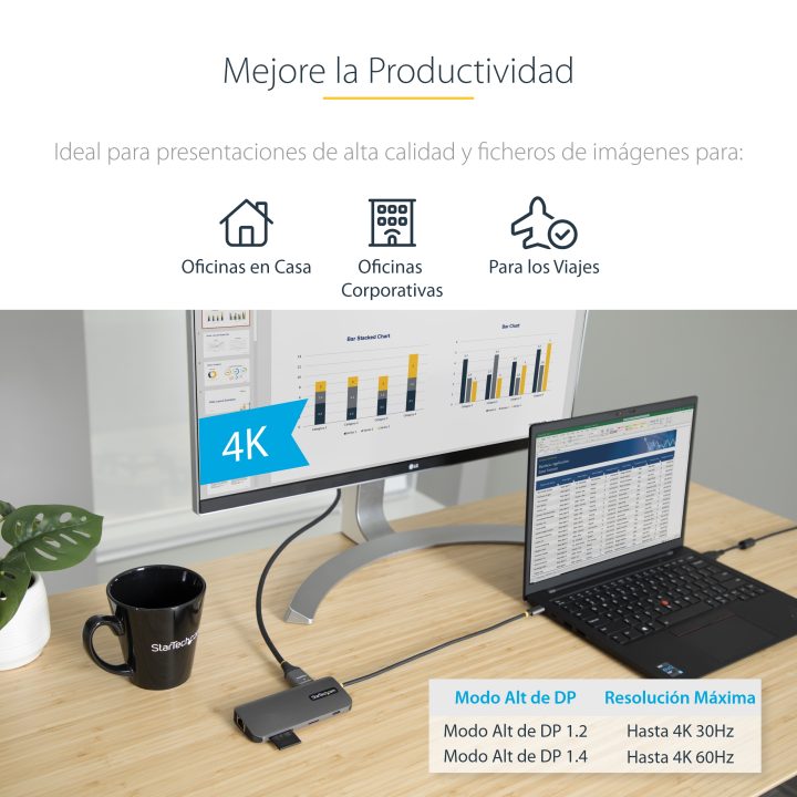 StarTech.com Adaptador Multipuertos USB C de Vídeo 4K a 60Hz, con Hub…