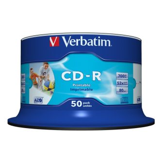Verbatim CD-R 700MB 52x caixa 50 unidades imprimível inkjet super azo…