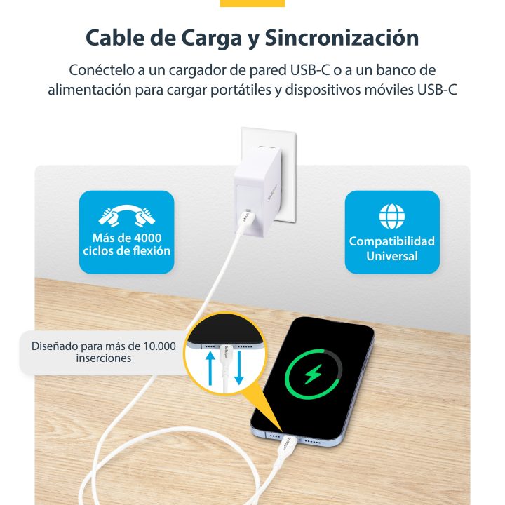 StarTech.com 2m White USB-C Charging Cable - USB-C Charging Cable for…