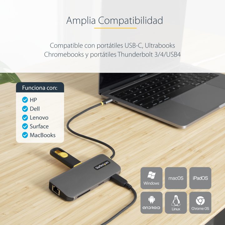 StarTech.com Adaptador Multiporto USB C de Vídeo 4K a 60Hz, com Hub…
