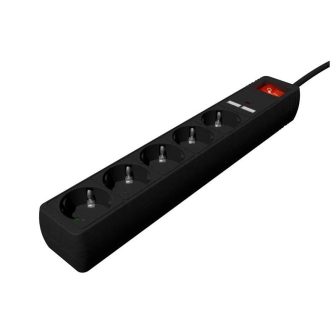 Gembird Regleta USB 5 tomadas, 1,5 m, 2 USB preto (SPG5-U2-5-02)