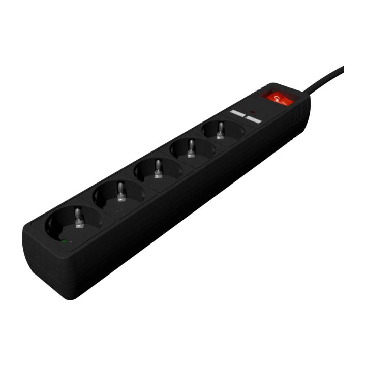 Gembird Regleta USB 5 tomadas, 1,5 m, 2 USB preto (SPG5-U2-5-02)