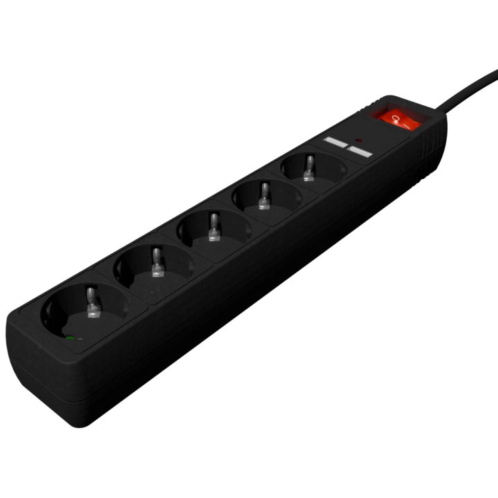 Gembird Regleta USB 5 tomadas, 1,5 m, 2 USB preto (SPG5-U2-5-02)