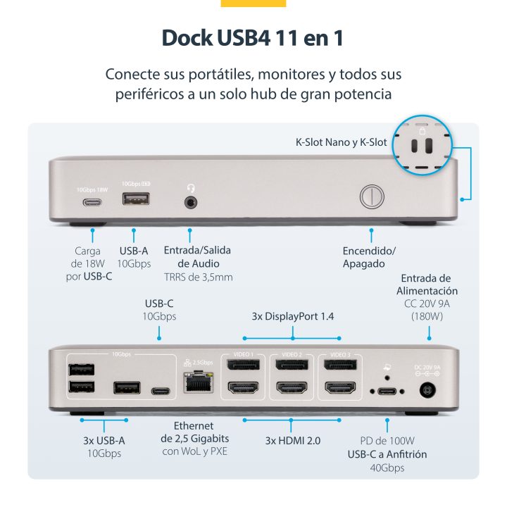 StarTech.com Docking Station USB4 para 3 Monitores 4K60 HDMI o…
