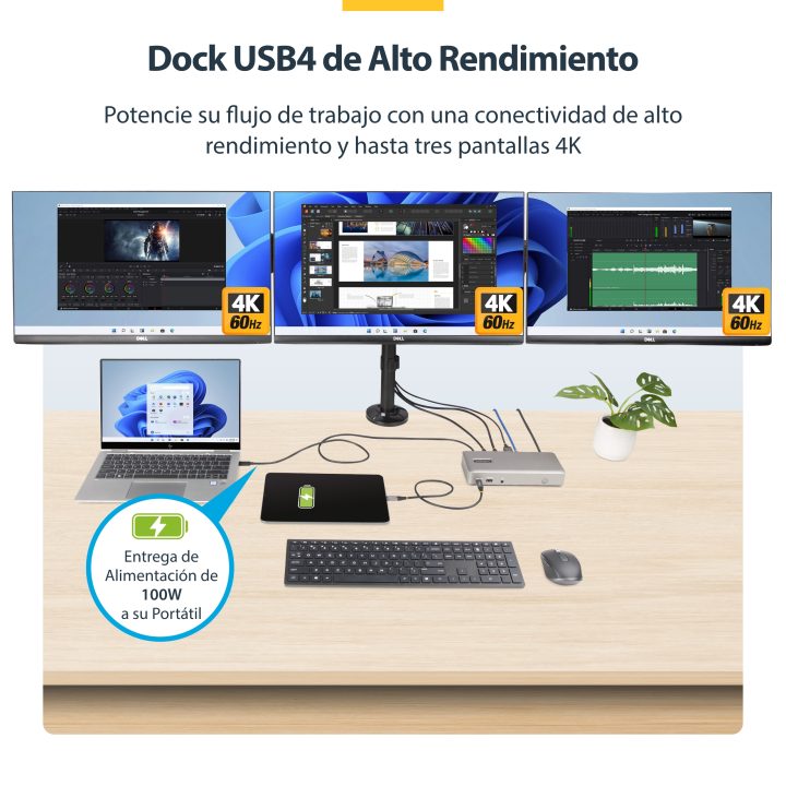 StarTech.com Docking Station USB4 para 3 Monitores 4K60 HDMI o…