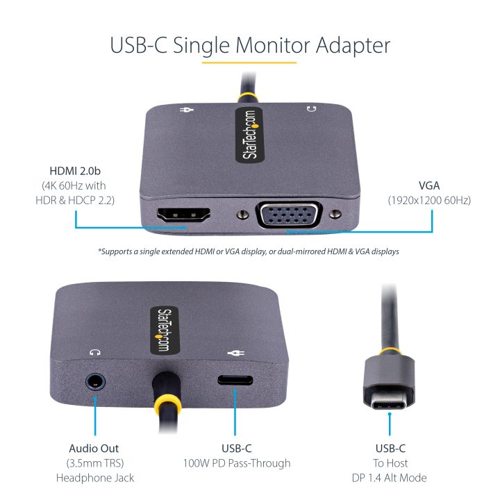 StarTech.com Adaptador de Vídeo USB C, Adaptador Multipuertos USB…