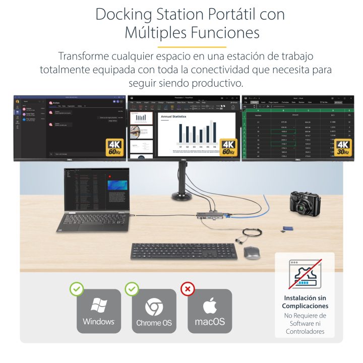 StarTech.com 3-Monitor USB-C Multiport Adapter HDMI/DP - Dual 4K 60Hz…