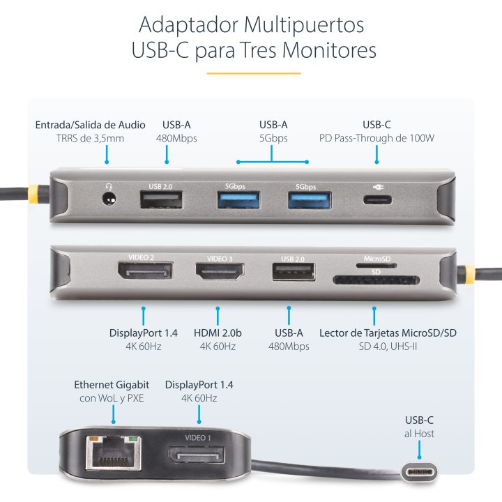 StarTech.com 3-Monitor USB-C Multiport Adapter HDMI/DP - Dual 4K 60Hz…