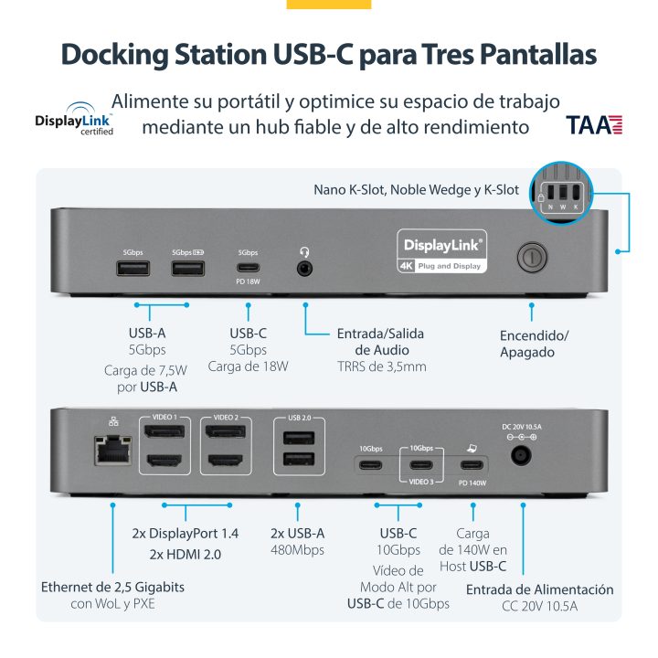 StarTech.com Docking Station Universal USB-C de 3 Pantallas - Docking…