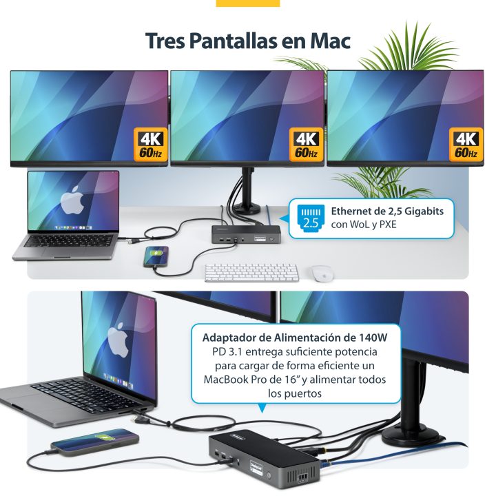 StarTech.com Universal 3-Screen USB-C Docking Station - USB Type-C…