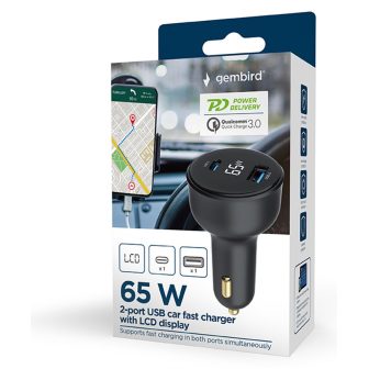 Gembird TA-UC-AC2PD65LCD-CAR-01 cargador de dispositivo móvil…