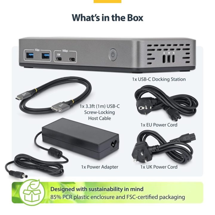 StarTech.com 2-Monitor DisplayPort USB-C Docking Station - 4K 60Hz -…