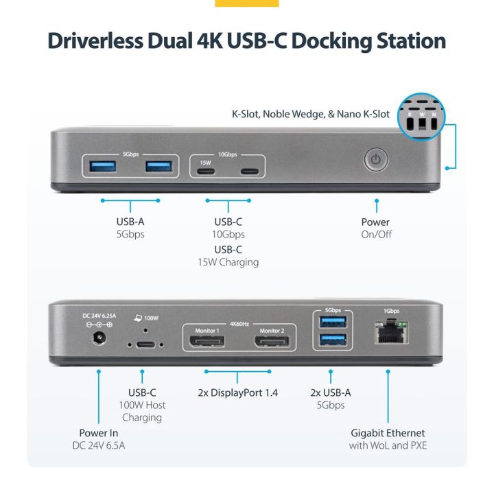 StarTech.com Estação de Ancoragem USB-C para 2 Monitores DisplayPort…