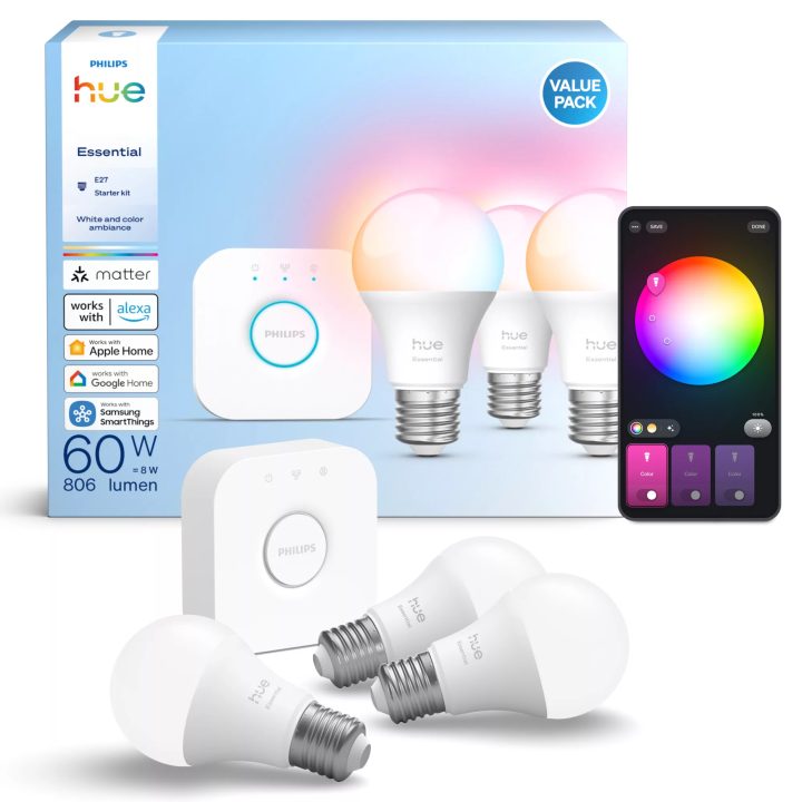 Philips Hue White and Color Ambiance Starter Kit Essential: 3 Smart…