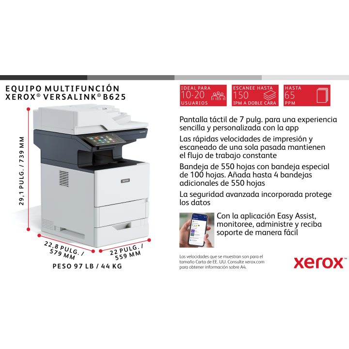 Xerox VersaLink B625 A4 61 ppm Duplex Copy/Print/Scan/Fax PS3 PCL5e/6…