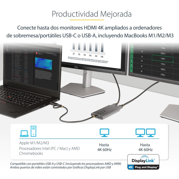 StarTech.com Adaptador USB-C a HDMI Doble - USB Tipo C a 2 Monitores…