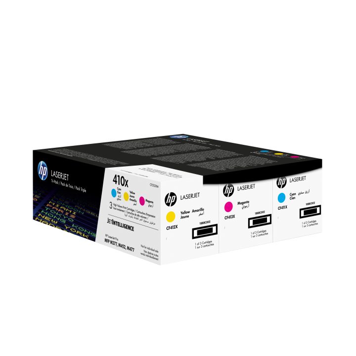 HP 3-Pack Original LaserJet 410X High-Yield Cyan/Magenta/Yellow Toner…