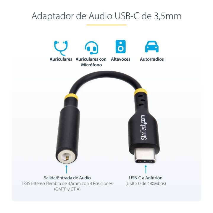 StarTech.com Adaptador de Audio USB-C a 3,5mm TRRS Minijack -…