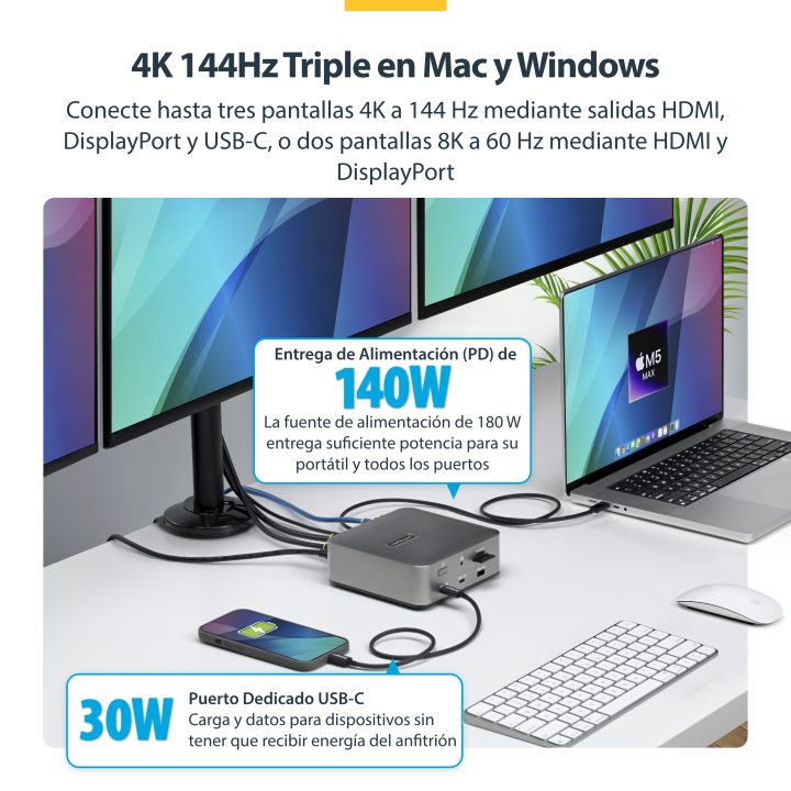 StarTech.com Universal Thunderbolt 5 Docking Station - 4K 144Hz/8K…