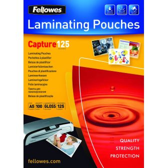 Pack of 100 Laminating Pouches 154x216 125 Micron A5 Fellowes 5307302