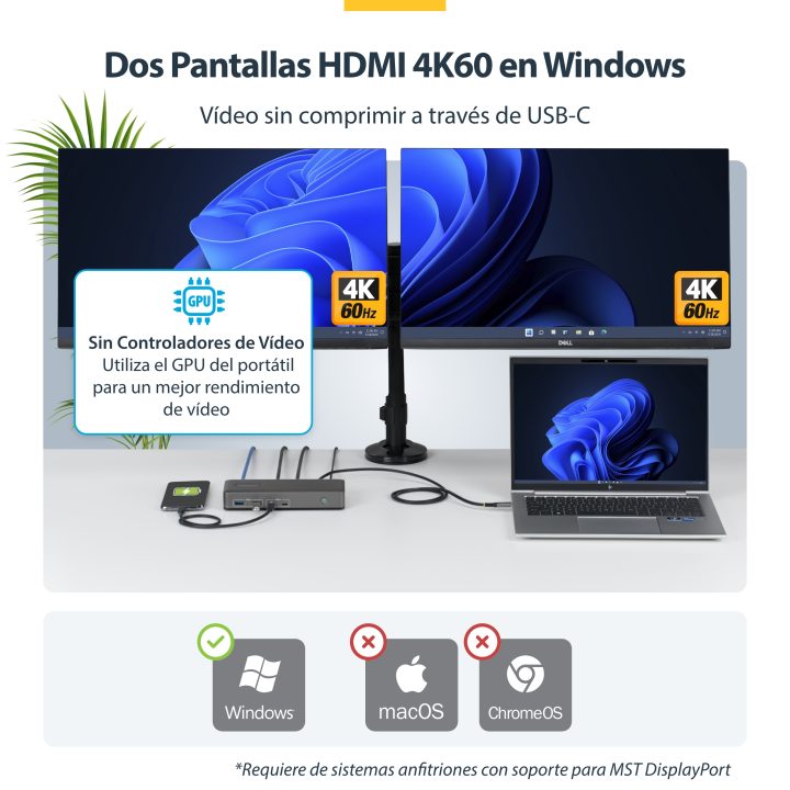 StarTech.com Docking Station USB-C de 2 Monitores HDMI - 4K 60Hz -…