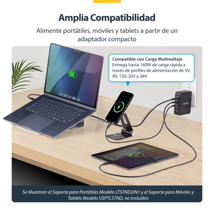 StarTech.com Cargador USB-C/USB-A de Pared GaN PD de 140W - 3x…
