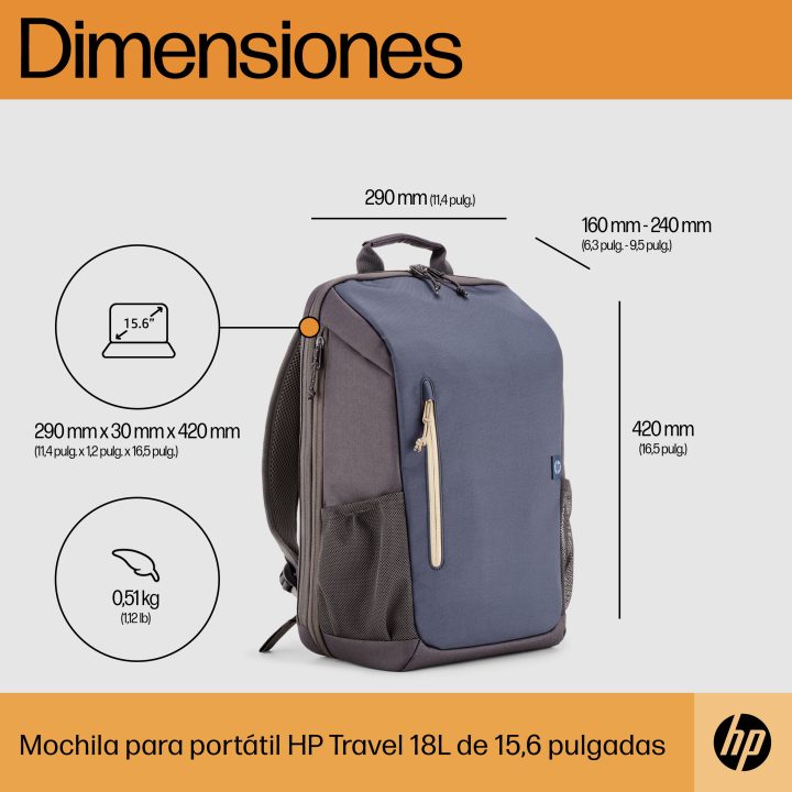 HP Travel 15.6-inch 18 Liter Laptop Backpack, Midnight Blue
