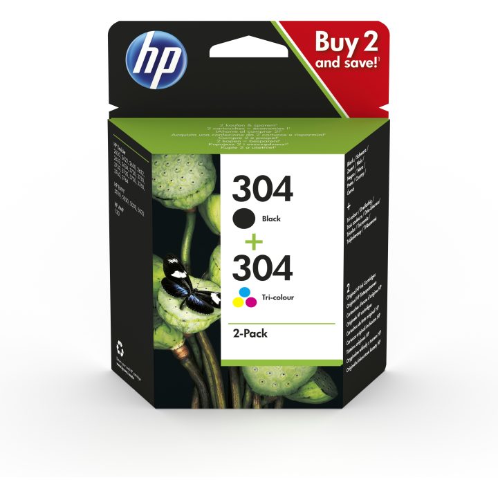 HP 2-Pack Original 304 Ink Cartridges Black/Tri-color
