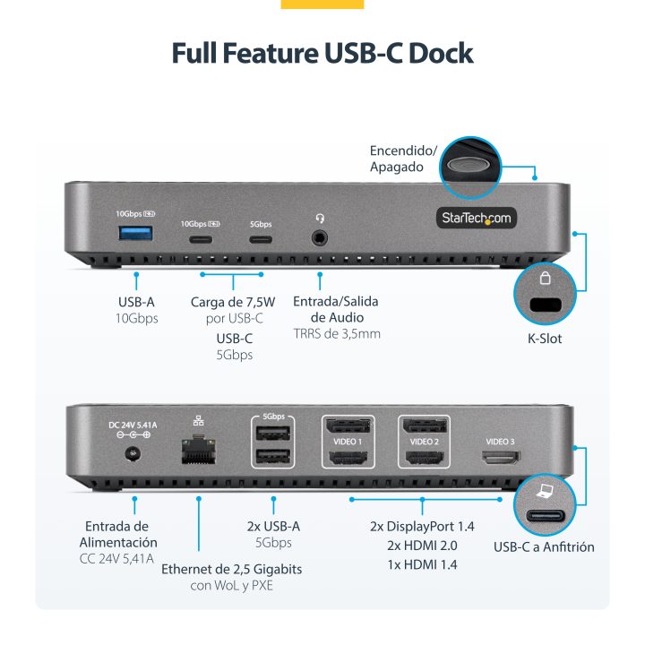 StarTech.com Estação de Ancoragem USB-C para 3 Monitores - Dock USB…