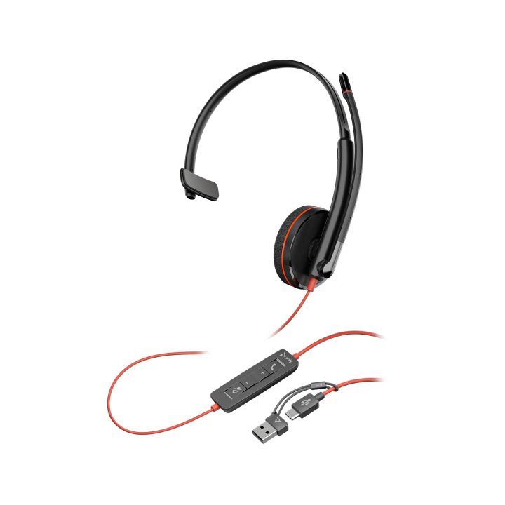 HP Poly Poly Blackwire 3210 Monaural Headset USB-C + USB-C/A Adapter…