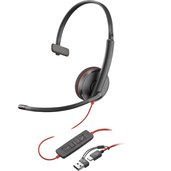 HP Poly Poly Blackwire 3210 Monaural Headset USB-C + USB-C/A Adapter…