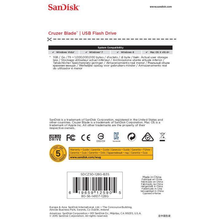 SanDisk SDCZ50-128G-B35 Pen Drive USB 2.0 C.Blade 128G
