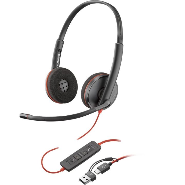 HP Poly Blackwire 3220 USB-C Stereo Headset + USB-C/USB-A Adapter