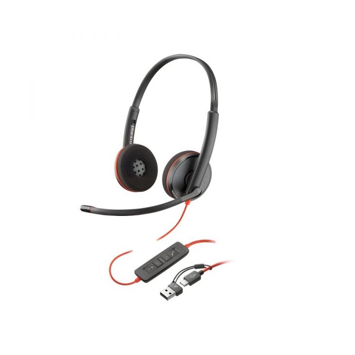 HP Poly Blackwire 3220 USB-C Stereo Headset + USB-C/USB-A Adapter