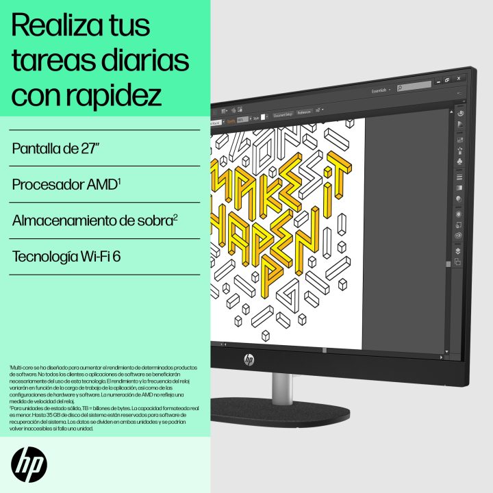HP 27-cr0026ns AMD Ryzen™ 3 7320U 27" 1920 x 1080 Pixels All-in-One…
