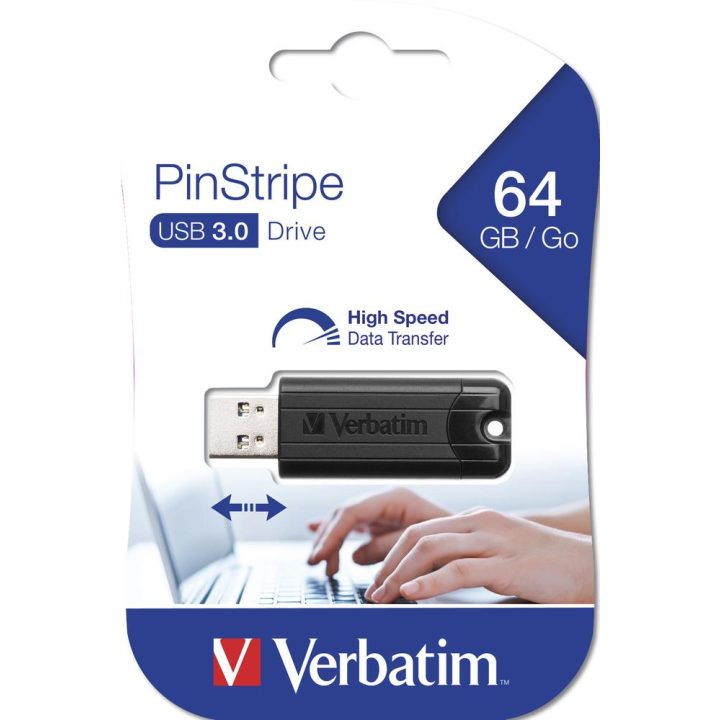 Verbatim Pinstripe USB 3.2 Flash Drive 64GB Black (49318)