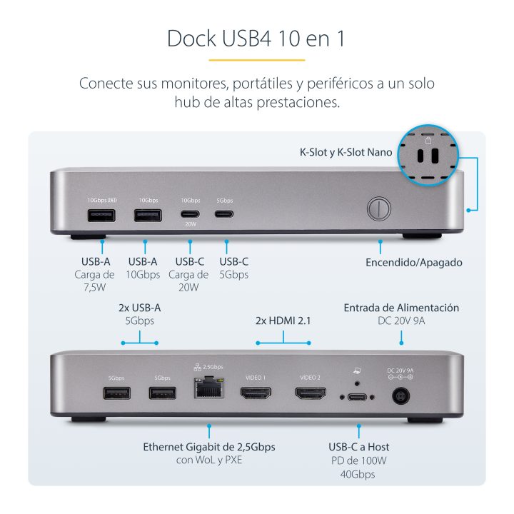 StarTech.com Docking Station USB4 - USB-C de 40Gbps - Vídeo Doble…