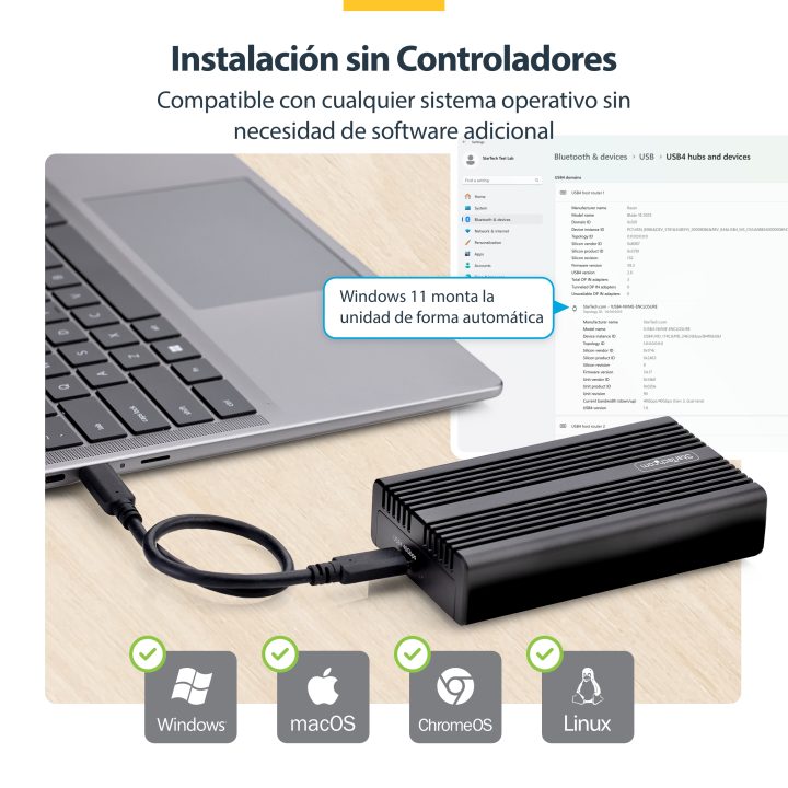 StarTech.com Caixa USB4 NVMe M.2 - 40Gbps - Caixa USB Tipo C para SSD…