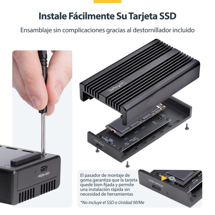 StarTech.com Caja USB4 NVMe M.2 - 40Gbps - Caja USB Tipo C para SSD -…