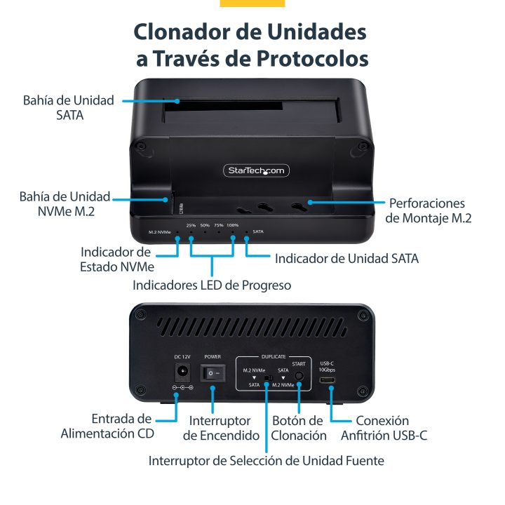StarTech.com Clonador NVMe M.2 para SATA de 2,5/3,5 - Dock Duplicador…