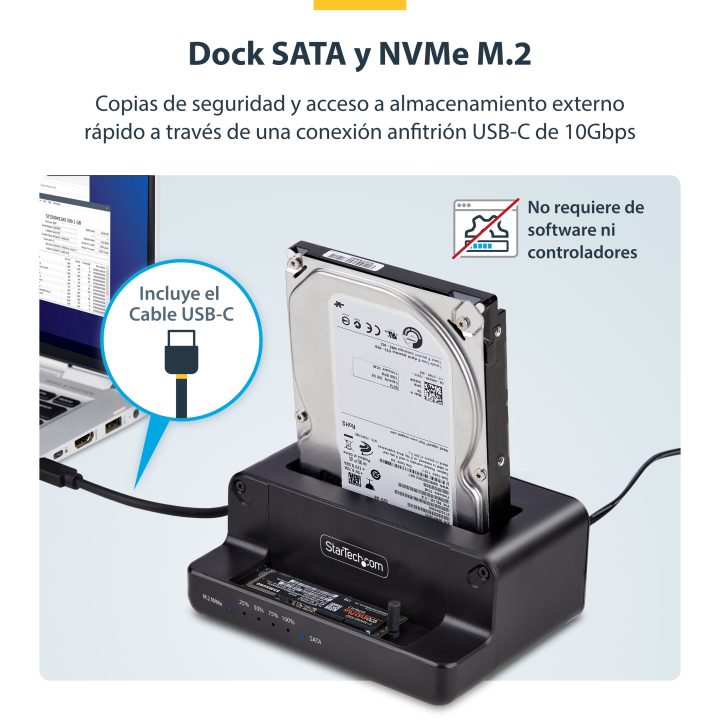 StarTech.com Clonador NVMe M.2 para SATA de 2,5/3,5 - Dock Duplicador…