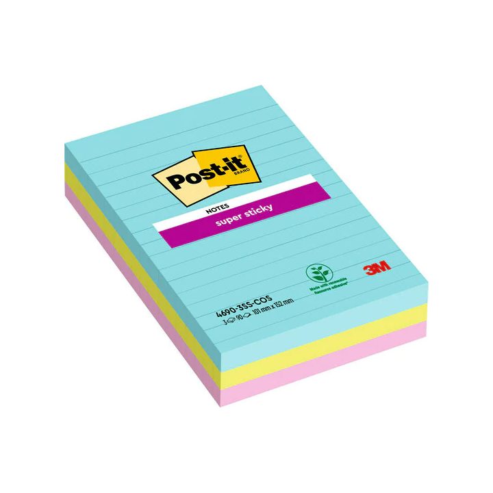Pack of 270 Large Super Sticky Notes 101x152mm 3 Assorted Cosmic…