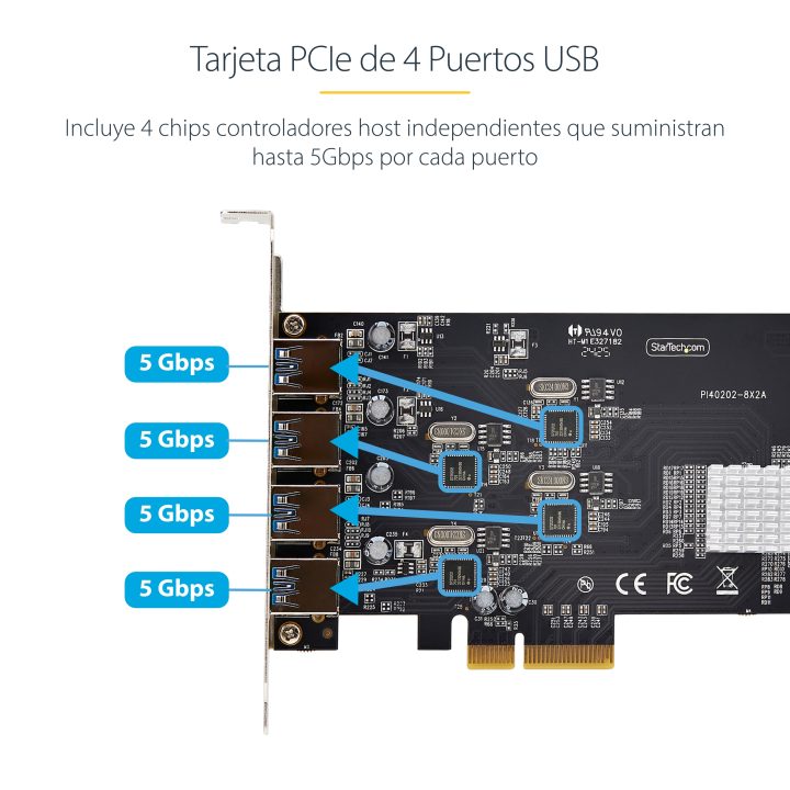 StarTech.com 4-Port USB-A PCI Express Card - 5Gbps PCIe USB 3.2 Card…